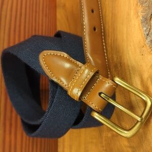 Roundtree & Yorke | Leather and Navy Blue Cotton Brass Belt 44 Inches